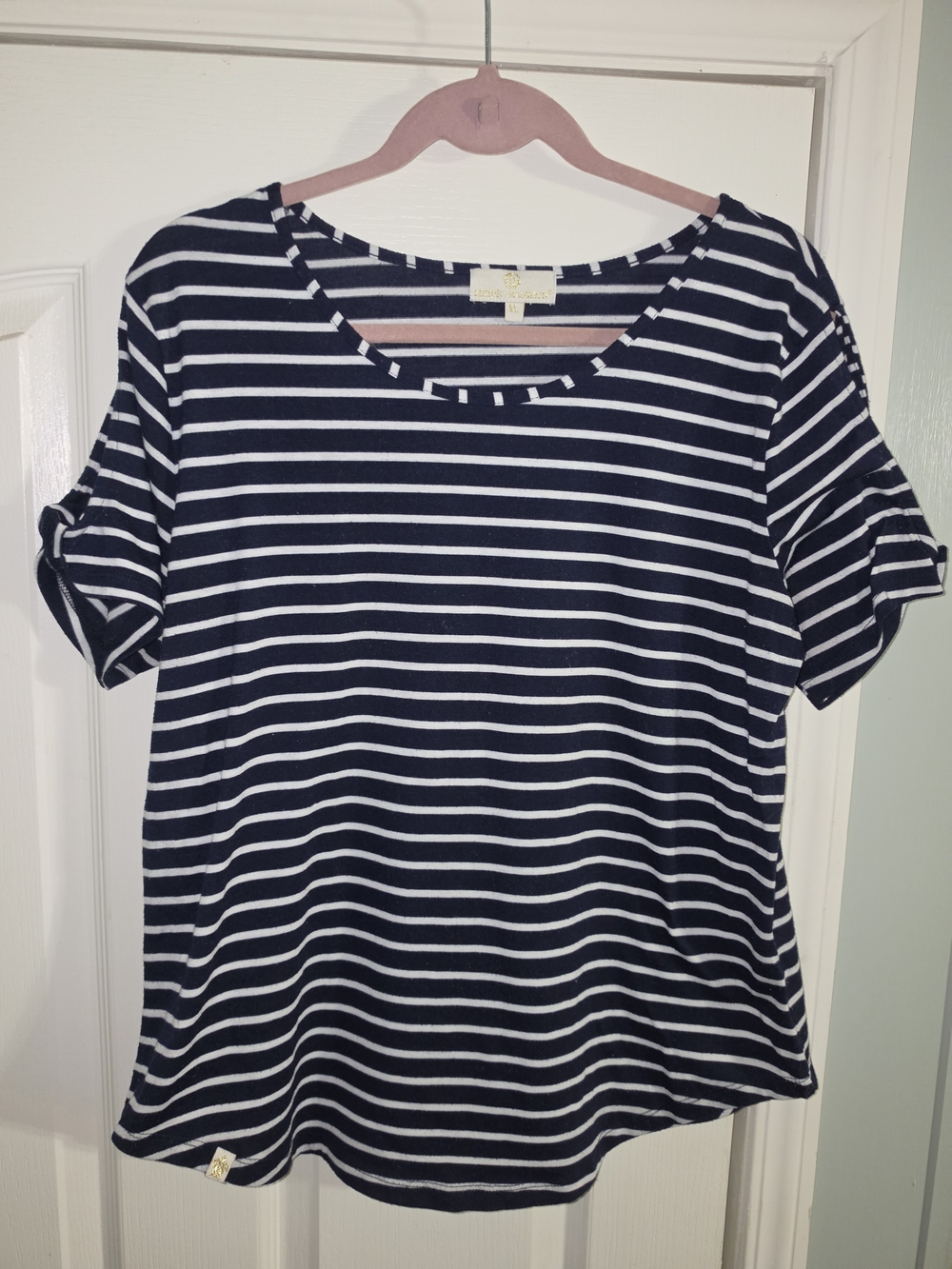 Striped Navy and White Short Sleeve Women’s Top- Simply Southern